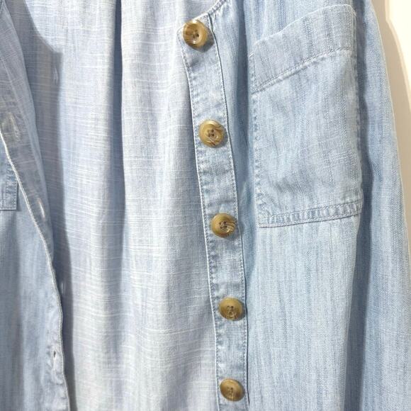 Natural Reflections Tie-Front Stripe Sleeveless Top Blue Denim-Look Size Medium - Picture 10 of 12